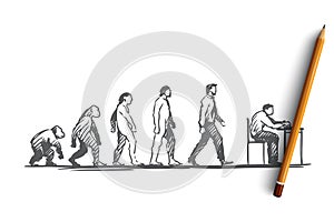 Evolution, businessman, programmer, primitive concept. Hand drawn isolated vector.