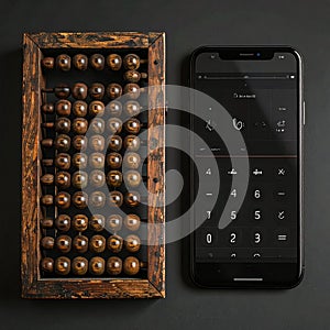 Evolution of Calculation Vintage Abacus and Modern Smartphone