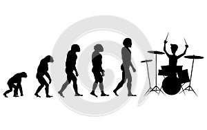 Evolution drummer silhouette on white background