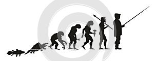 The evolution of a fisherman from fish, through other intermediate links, such as monkey, primitive man and others.