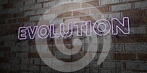 EVOLUTION - Glowing Neon Sign on stonework wall - 3D rendered royalty free stock illustration