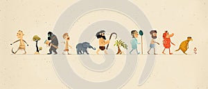 Evolution of humanity illustrated in a creative timeline