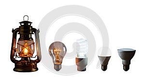 Evolution of light bulbs isolated on a transparent background