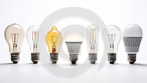 The Evolution of Light A Row of Diverse Light Bulbs