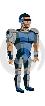 Evolution of robot, man in metal exoskeleton