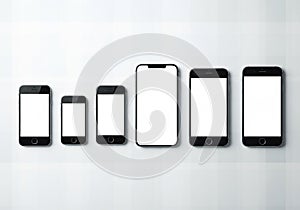 Evolution of smartphone design showcasing various models and screen sizes