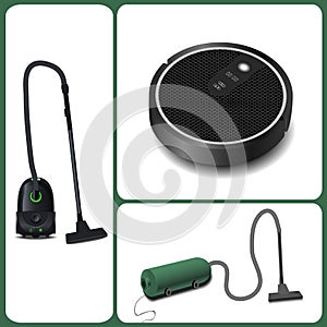 Evolution of vacuum cleaners. modern vacuum cleaner and robot vacuum cleaner