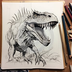 Evolutionary Sketch, Dynamic Dinosaur in Progress photo