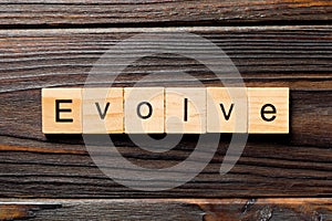 EVOLVE word written on wood block. EVOLVE text on wooden table for your desing, concept