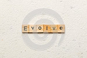 EVOLVE word written on wood block. EVOLVE text on cement table for your desing, concept