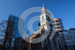 Evolving architecture. Mixed old and modern city buildings London UK