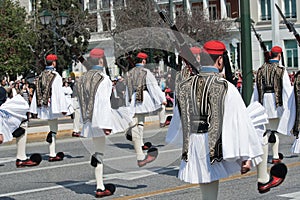 Evzones in Greek military parade