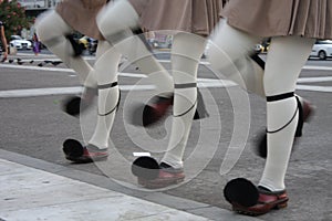 Evzones standing guard in front of the Parliament in Athens.