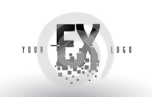 EX E X Pixel Letter Logo with Digital Shattered Black Squares