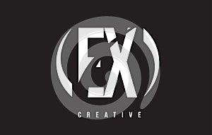 EX E X White Letter Logo Design with Black Background.