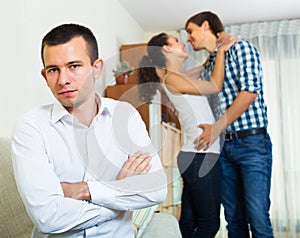 Ex-lover watching girlfriend leaving him