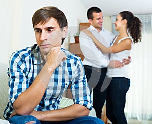 Ex-lover watching girlfriend leaving him