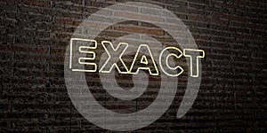 EXACT -Realistic Neon Sign on Brick Wall background - 3D rendered royalty free stock image