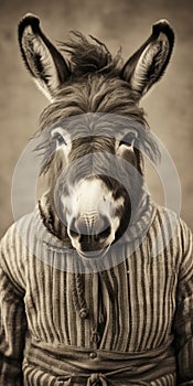 Exaggerated Expressions: Donkey Sepia Photo In Troubadour Style