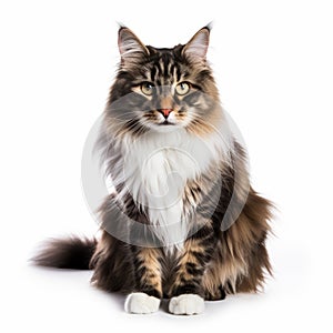 Exaggerated Nobility: Dark Gold And White Norwegian Forest Cat