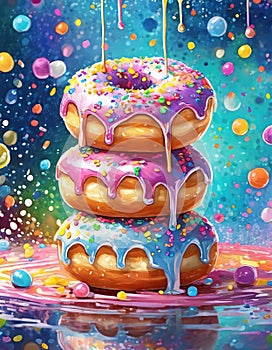 Exaggerated Pink Sprinkled Doughnuts On White Background