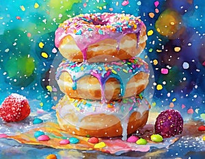 Exaggerated Pink Sprinkled Doughnuts On White Background