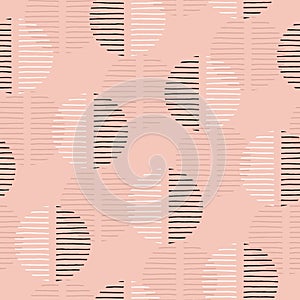 Exaggerated Retro Geo Dots Vector Seamless Pattern. Large Modern Abstract Dusty Pink Circles on Cream Background photo