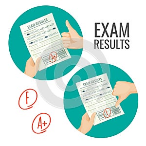 Exam results with excellent and unsatisfactory grades