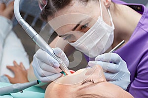 Examination oral cavity or treatment teeth, visiting dental office