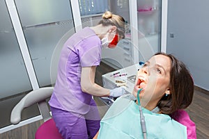 Examination oral cavity or treatment teeth, visiting dental office