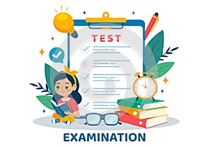 Examination Paper Vector Illustration with Online Exam, Form, Papers Answers, Survey or Internet Quiz in Flat Kids Cartoon