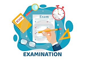 Examination Paper Vector Illustration with Online Exam, Form, Papers Answers, Survey or Internet Quiz in Flat Kids Cartoon