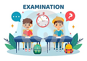 Examination Paper Vector Illustration with Online Exam, Form, Papers Answers, Survey or Internet Quiz in Flat Kids Cartoon