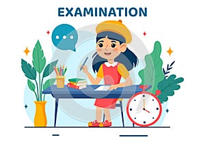 Examination Paper Vector Illustration with Online Exam, Form, Papers Answers, Survey or Internet Quiz in Flat Kids Cartoon