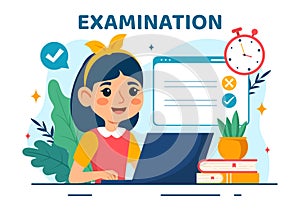Examination Paper Vector Illustration with Online Exam, Form, Papers Answers, Survey or Internet Quiz in Flat Kids Cartoon
