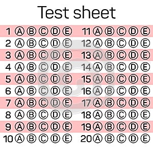 Examination test sheet. Education concept