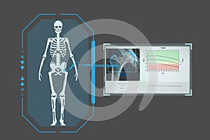 Examines a technological digital holographic plate representing the patient\'s body, Concept: Futuristic