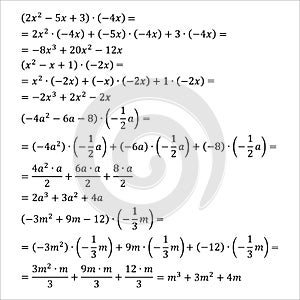 Example of an algebraic problem of opening parentheses multiplication of monomials simple fractions mixed fractions