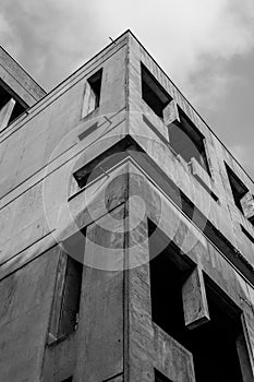 Example of Brutalist Architecture style. Details of brutalist concrete building.