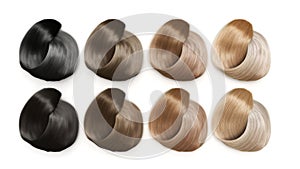 Example of different hair colors 3d render on white