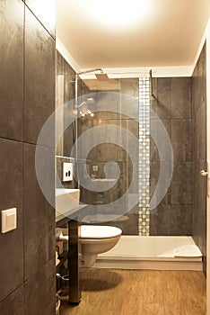 example of modern layout of a small bathroom