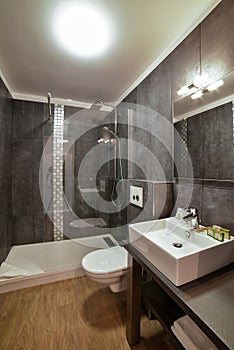 example of modern layout of a small bathroom