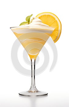 an example of a muddled lemon drink in martini glass, isolated