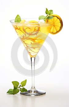 an example of a muddled lemon drink in martini glass, isolated