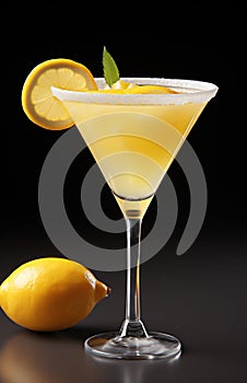 an example of a muddled lemon drink in martini glass, isolated