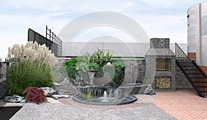 Example of multi level landscaping, 3d render