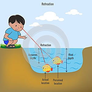 Real example of Refraction of light vector illustration photo