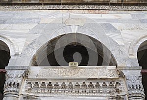 Detail of the beautÃÂ±ful exterior decoration of the Green Mosque Yesil Cami in Iznik, Turkey photo