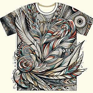 Example, T-shirt design in the form of anti-stress feathers. Color picture vector generative ai.