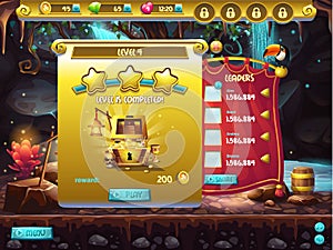 Example of user interface of a computer game, a window level completion